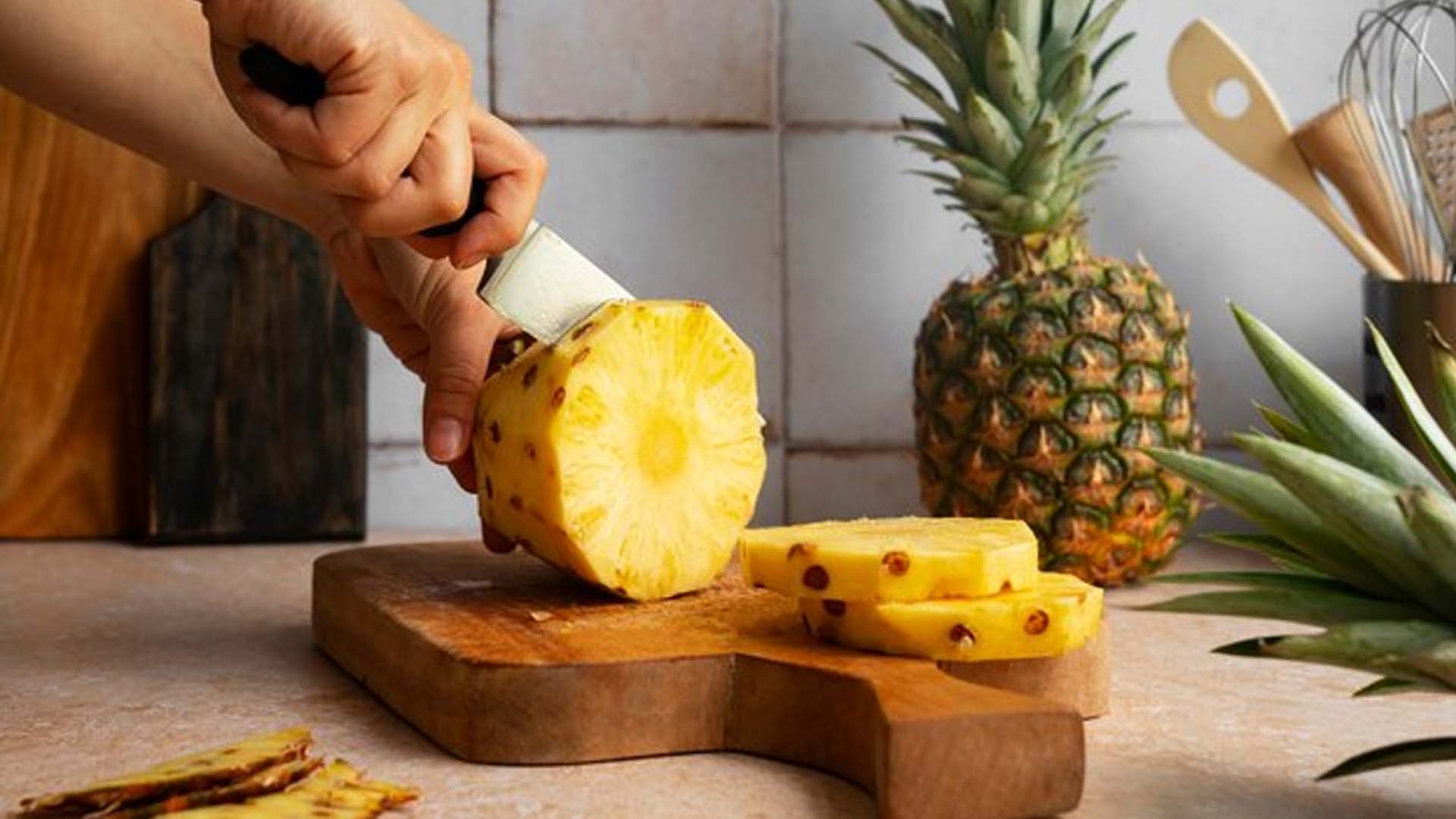 Chopping Pineapple on Board