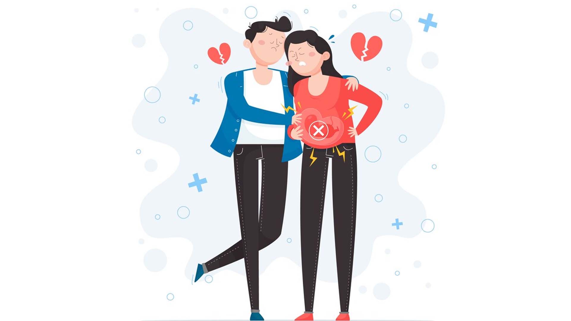 Couple feeling sad for Abortion Cartoon