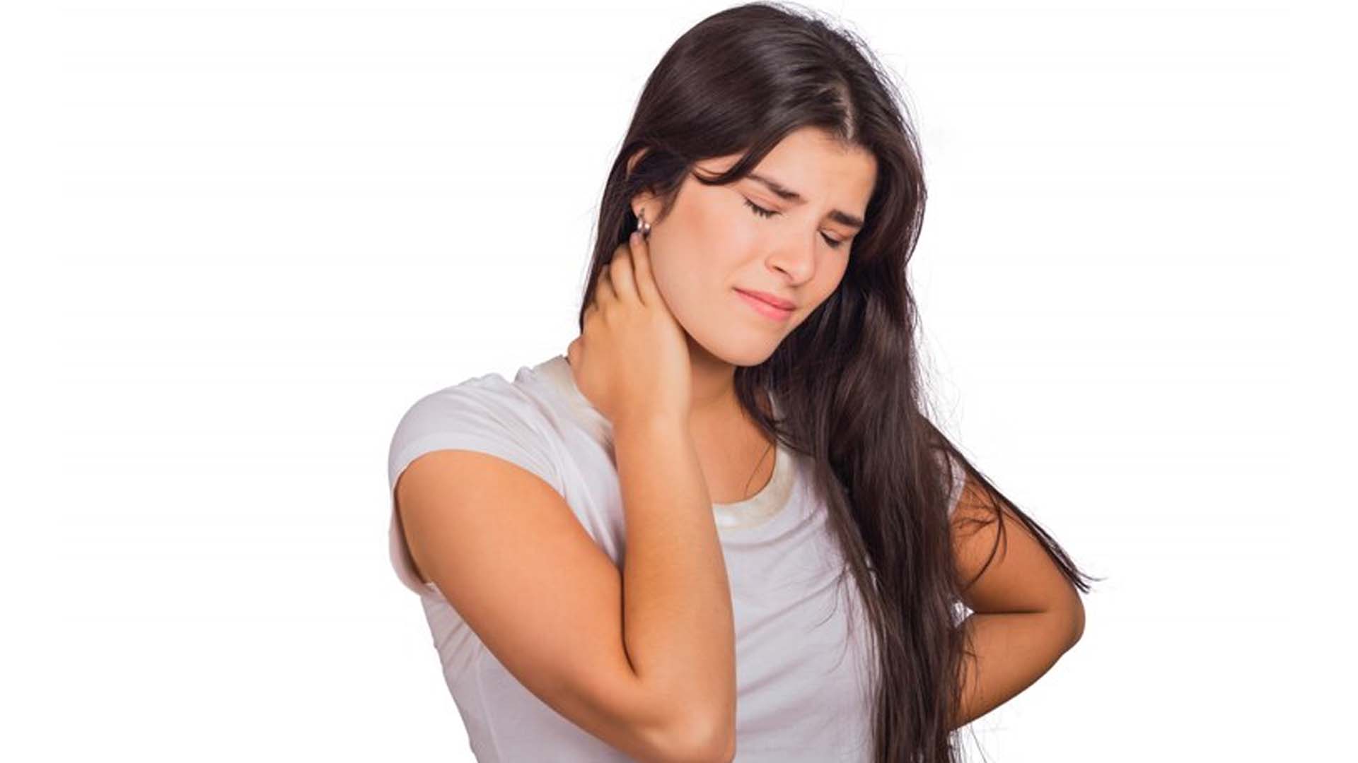 Women holds Neck with Pain