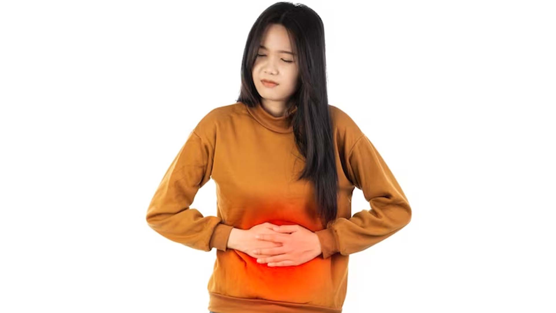 Women holding stomach with pain