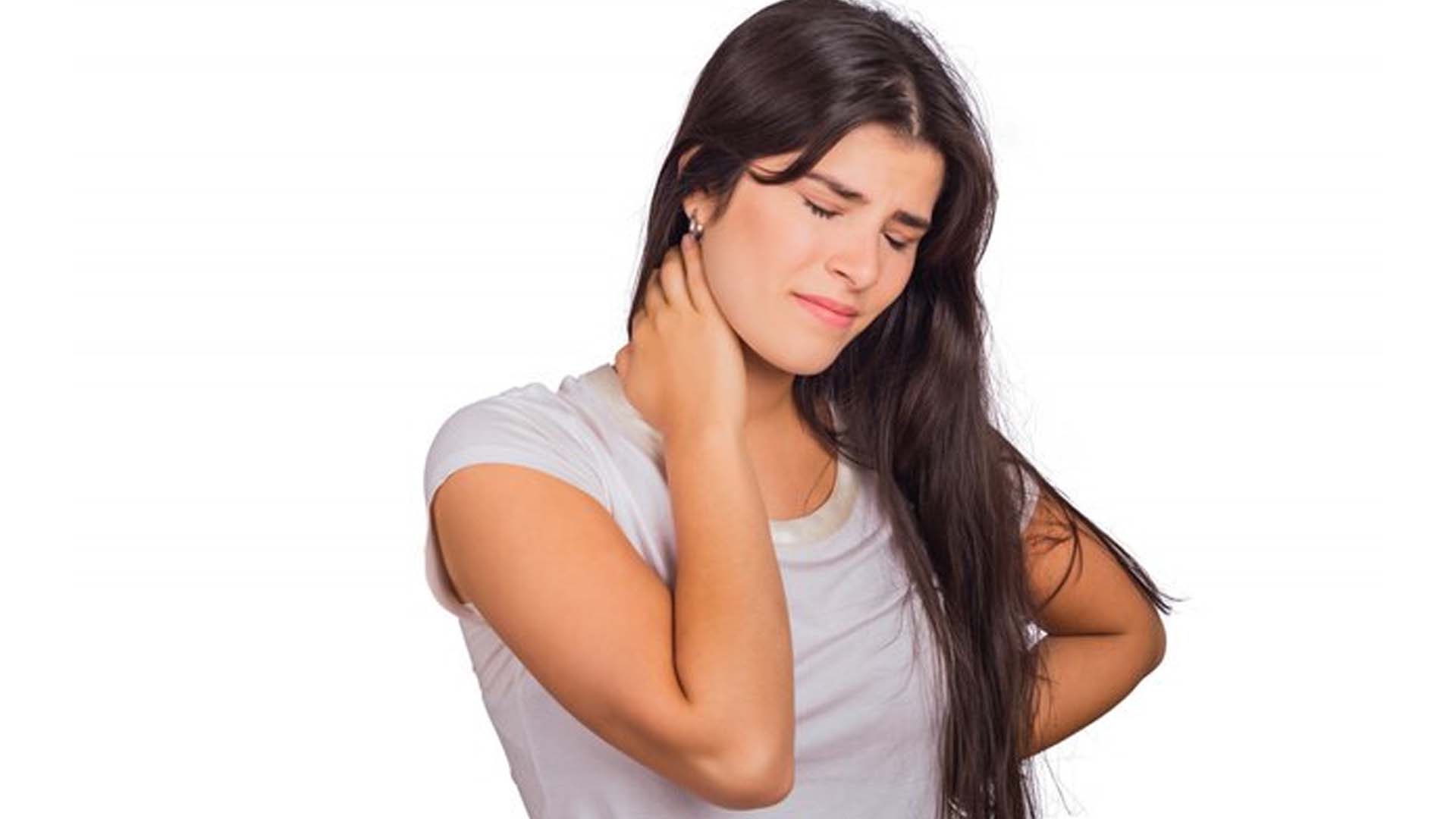 Women holding neck with pain