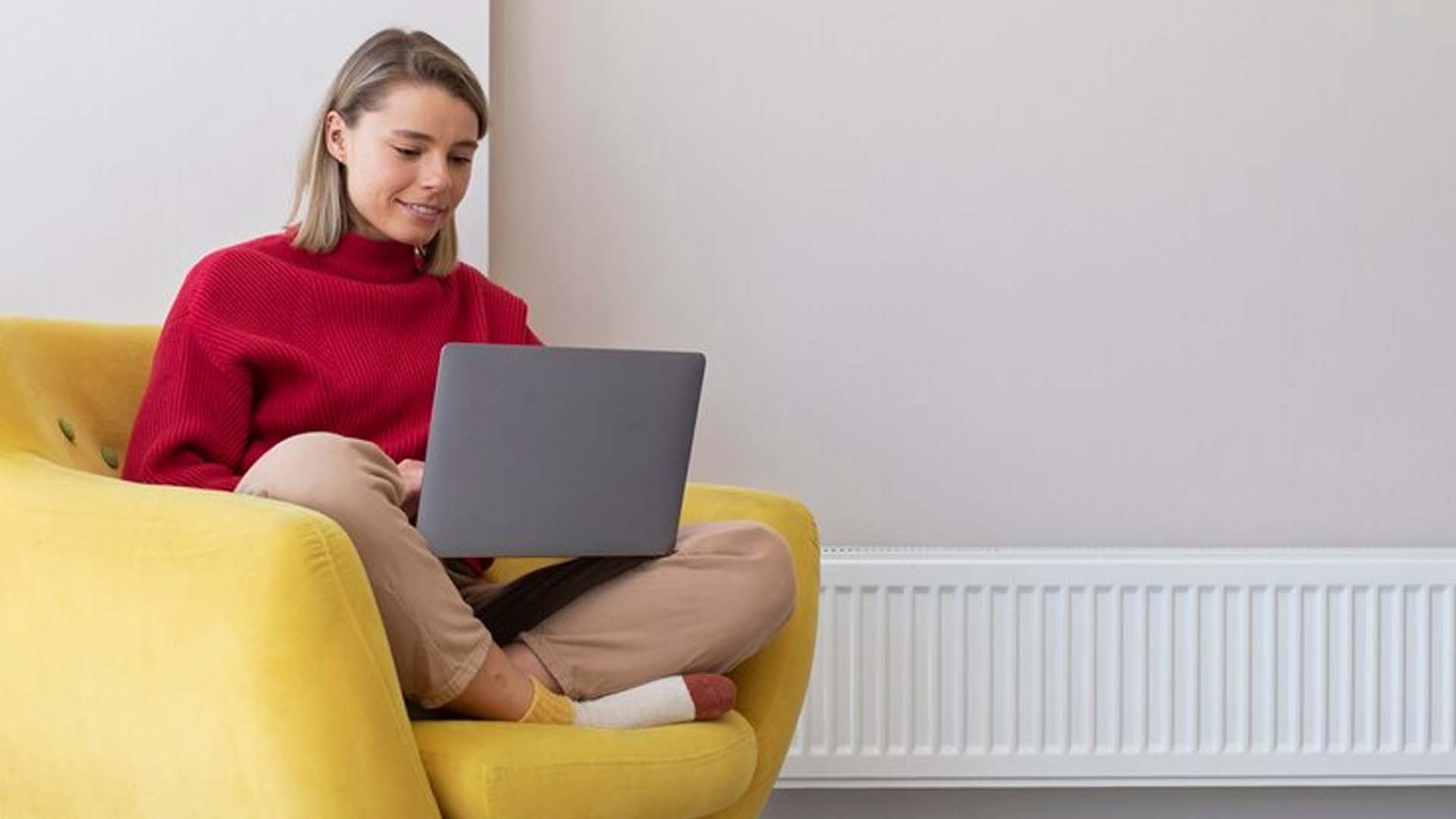 Women working with laptop on lap