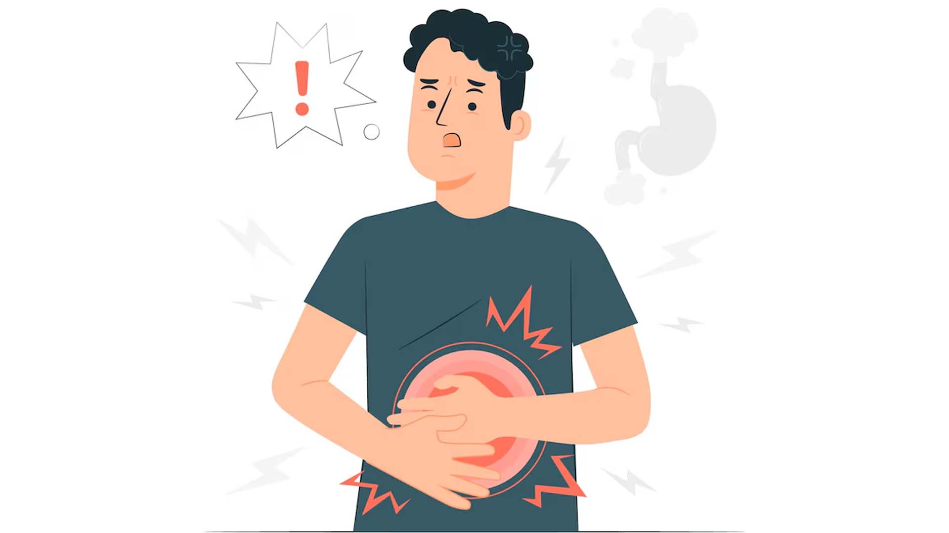 Man holding stomach with Gas pain